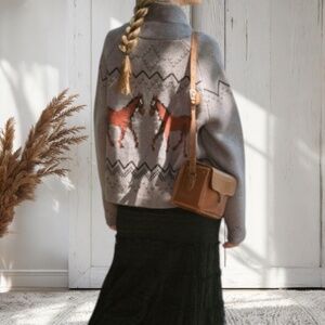Gray Horse Western Knit Shawl Collar Relaxed Fit Cardigan Sweater Fall Winter